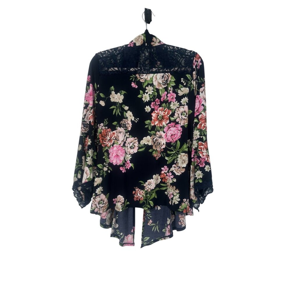 🌸 Emma & Olive Navy Floral Kimono Cardigan Lace Bell Sleeve XL 🌸 - Picture 3 of 6